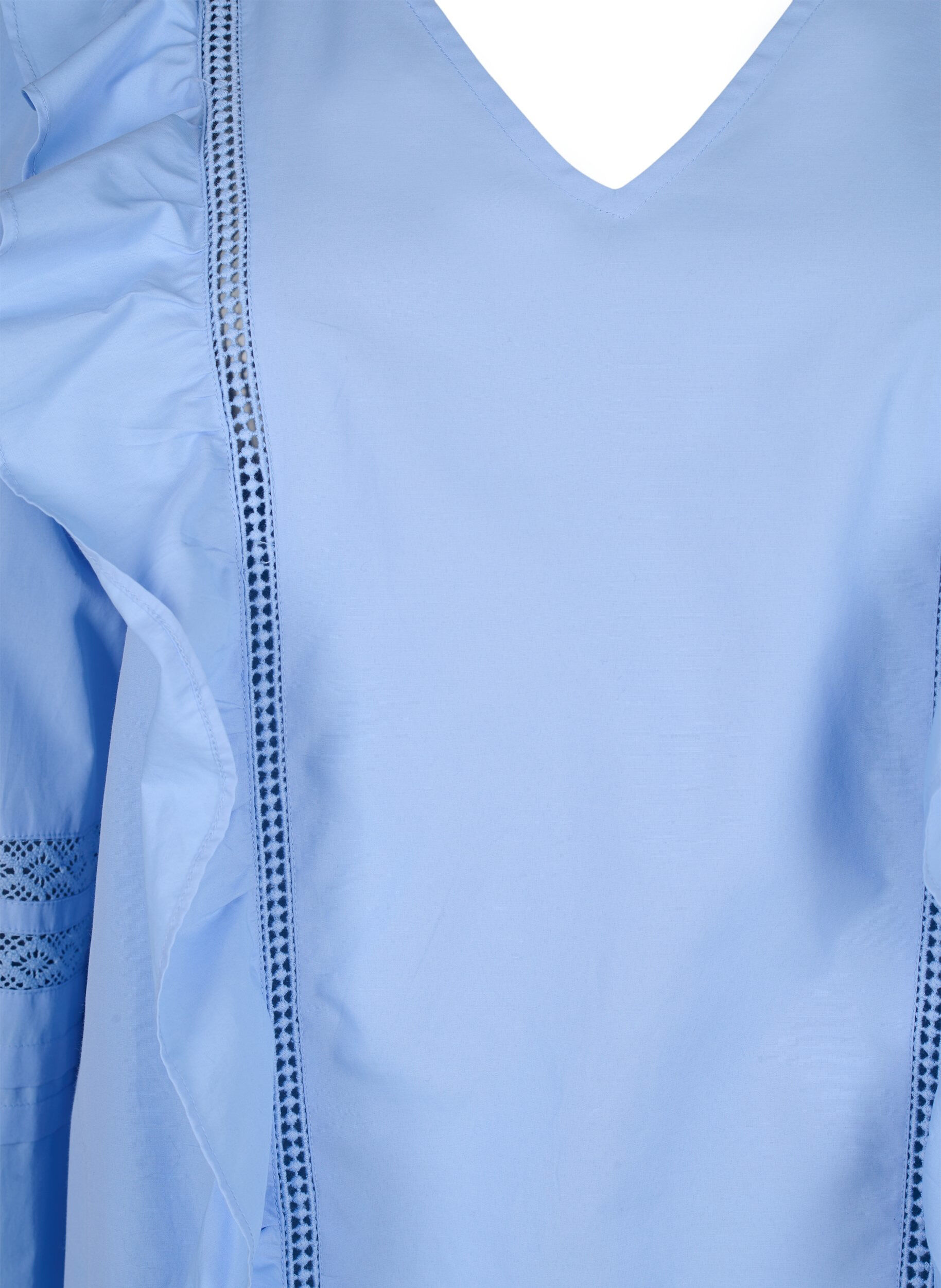 Zizzi Bluse med fl&aelig;ser og blondeb&aring;nd, Bl&aring;, Packshot image number 2