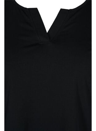 Ensfarvet bomulds bluse med 3/4 ærmer og slids, Black, Packshot image number 2