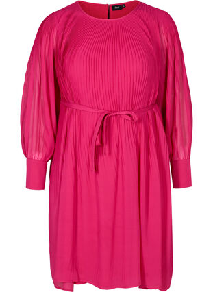 Langærmet kjole med plissé, Vivacious, Packshot image number 0