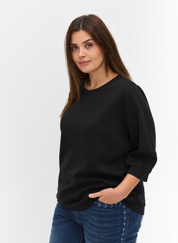Bluse med 3/4 ærmer , Black, Model image number 0