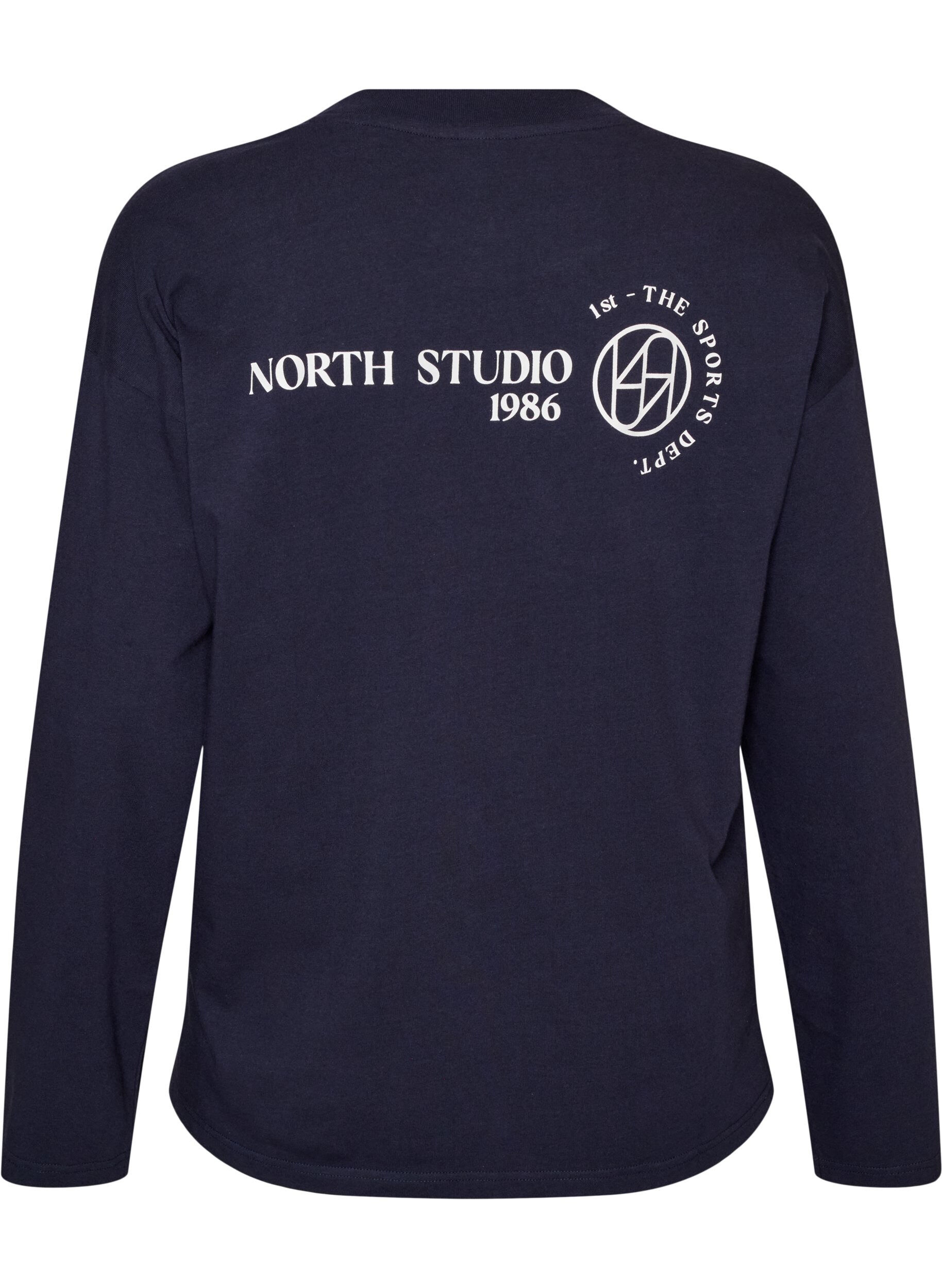ZizziLang&aelig;rmet jerseybluse med tekstprint, Bl&aring;, Packshot image number 1