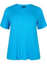 T-shirt i viskose med ribstruktur, Ibiza Blue