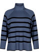 Stribet strikbluse med rullekrave, B.Sea w.BlackStripes, Packshot image number 0
