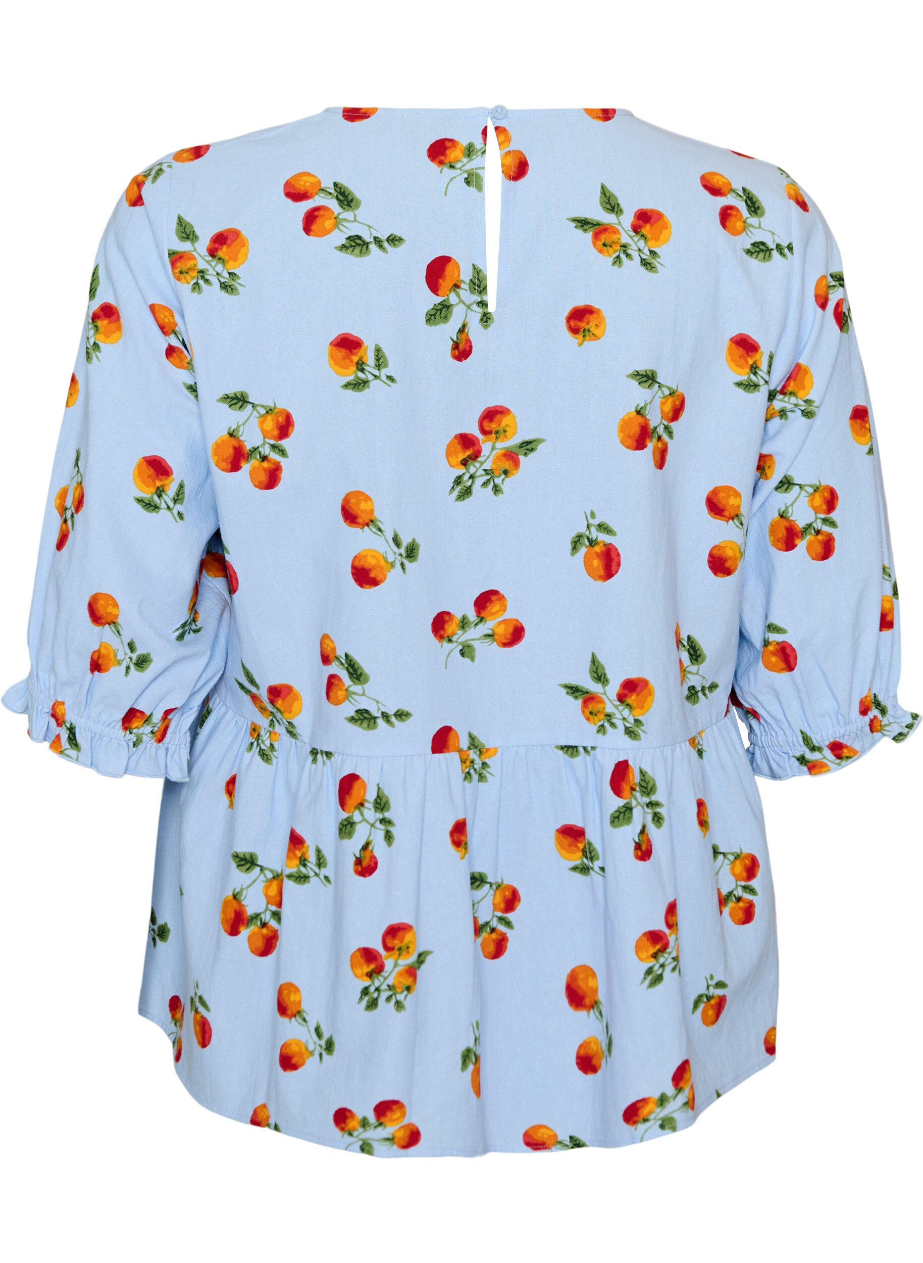 ZizziBomuldsbluse med tomatprint og peplum, Bl&aring;, Packshot image number 1