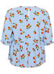 Bomuldsbluse med tomatprint og peplum, Bl&aring;, Packshot image number 1