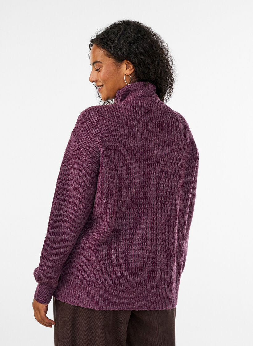 Striktr&oslash;je med h&oslash;j hals og lynl&aring;s, Lilla, Model image number 2