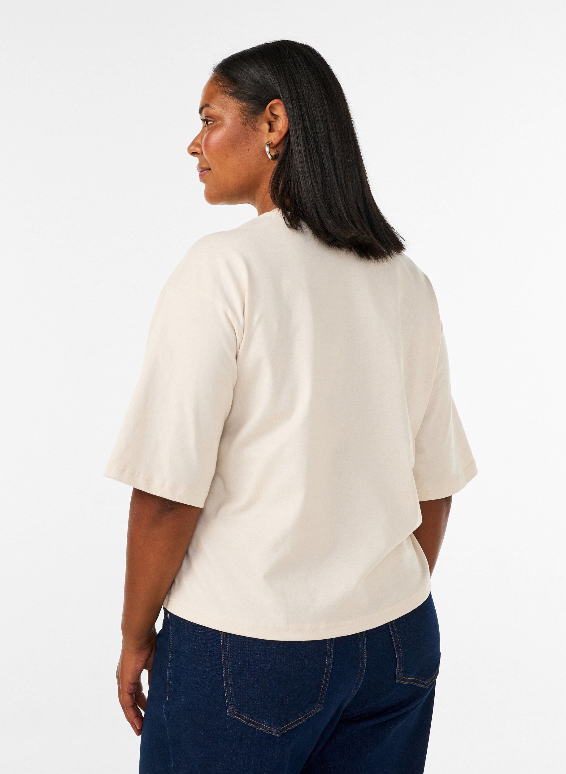 ZizziT-shirt med tekstprint og badges, Beige, Model image number 2