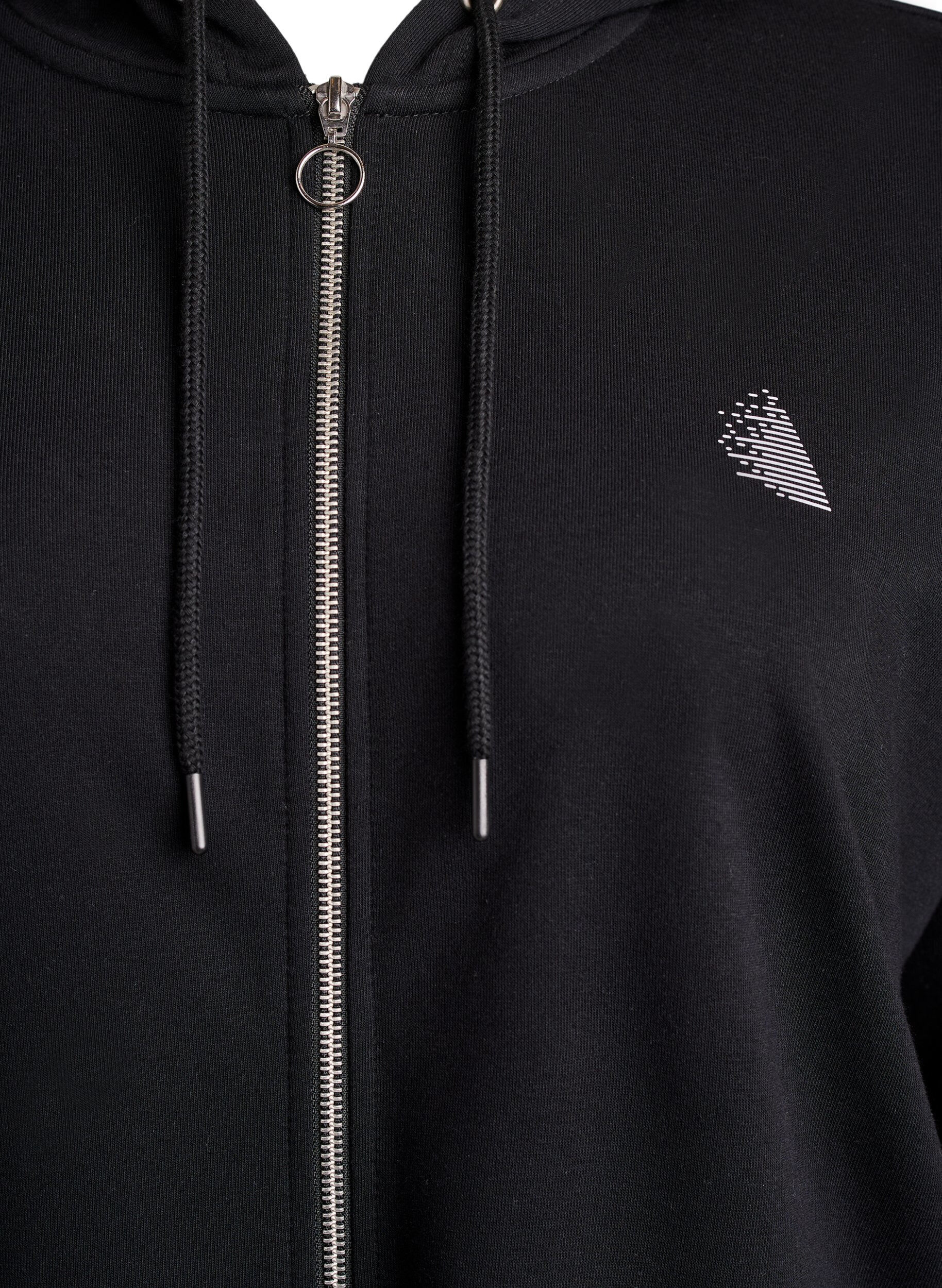 Zizzi Lang sweat cardigan med printdetaljer, Sort, Packshot image number 2