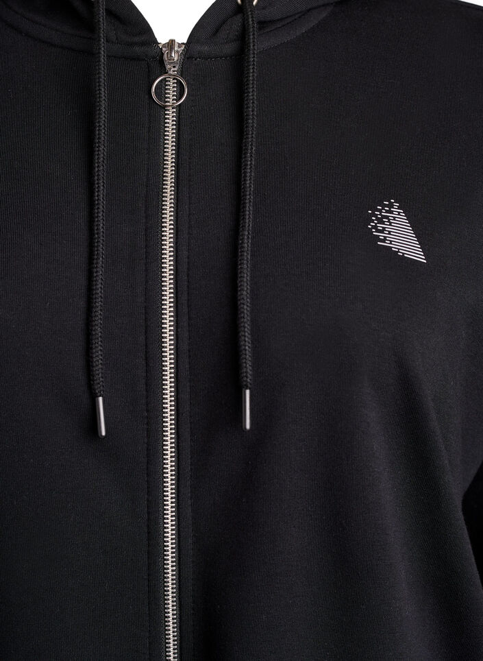 Lang sweat cardigan med printdetaljer, Sort, Packshot image number 2