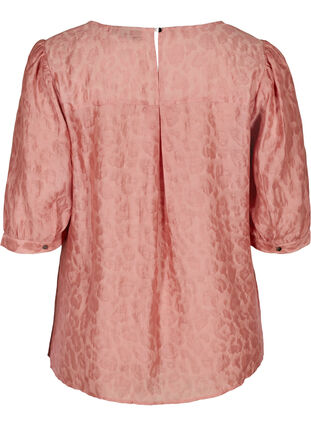 Bluse med 2/4 pufærmer og tone-i-tone mønster, Rose Smoke, Packshot image number 1