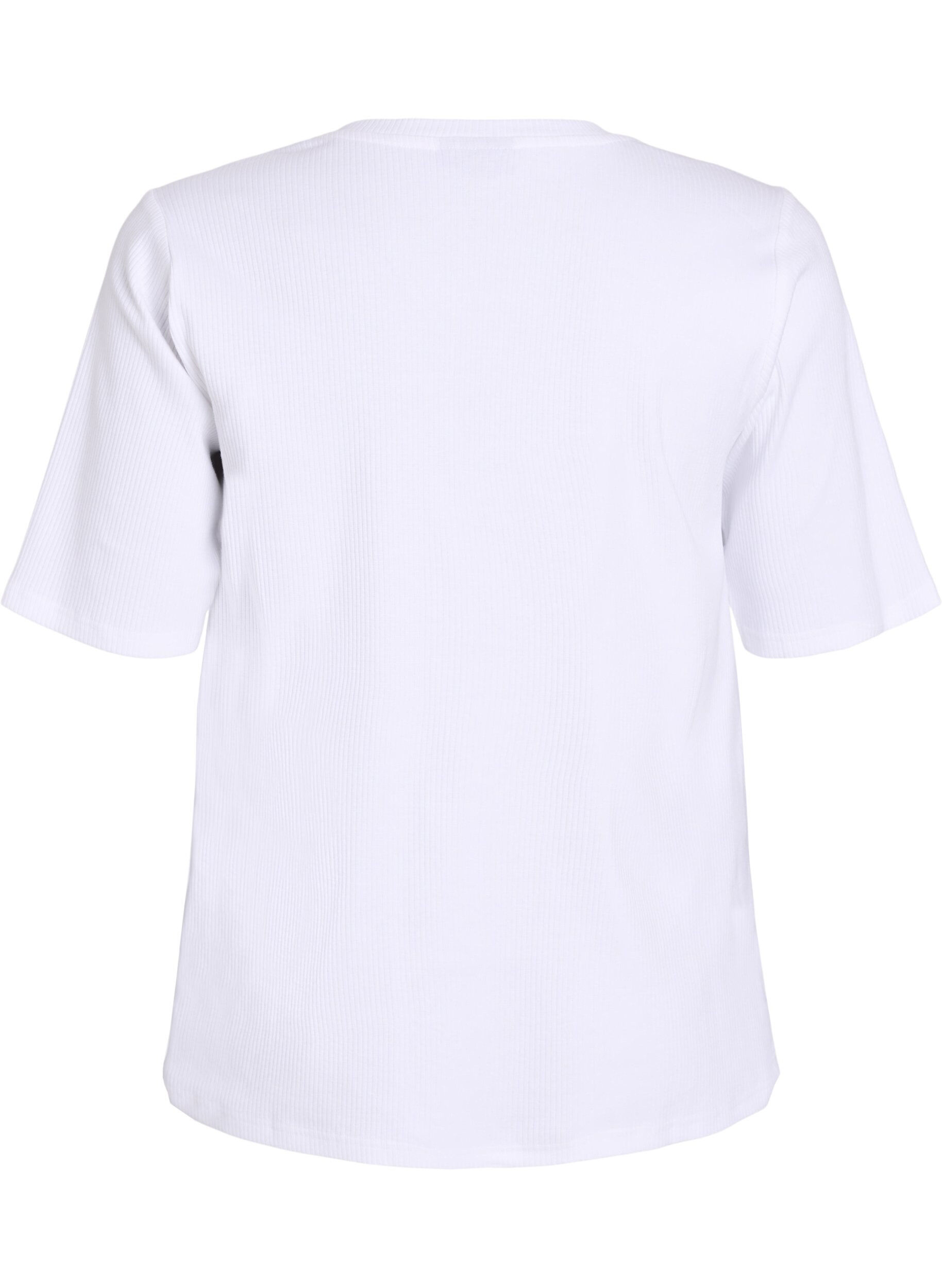 ZizziRibbet jerseybluse med korte &aelig;rmer, Hvid, Packshot image number 1