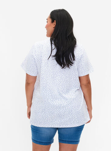 Bomulds t-shirt med prikker og v-hals, B.White/S.T.W Dot, Model image number 1