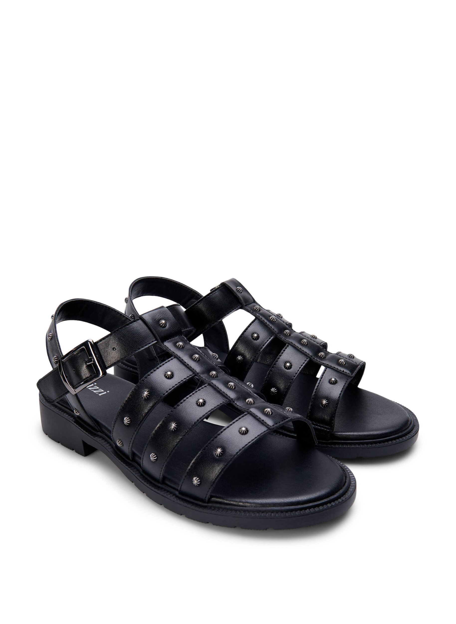 Zizzi Wide fit - Sandal med nitter, Sort, Packshot image number 1
