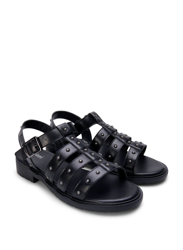 Wide fit - Sandal med nitter, Sort, Packshot image number 1