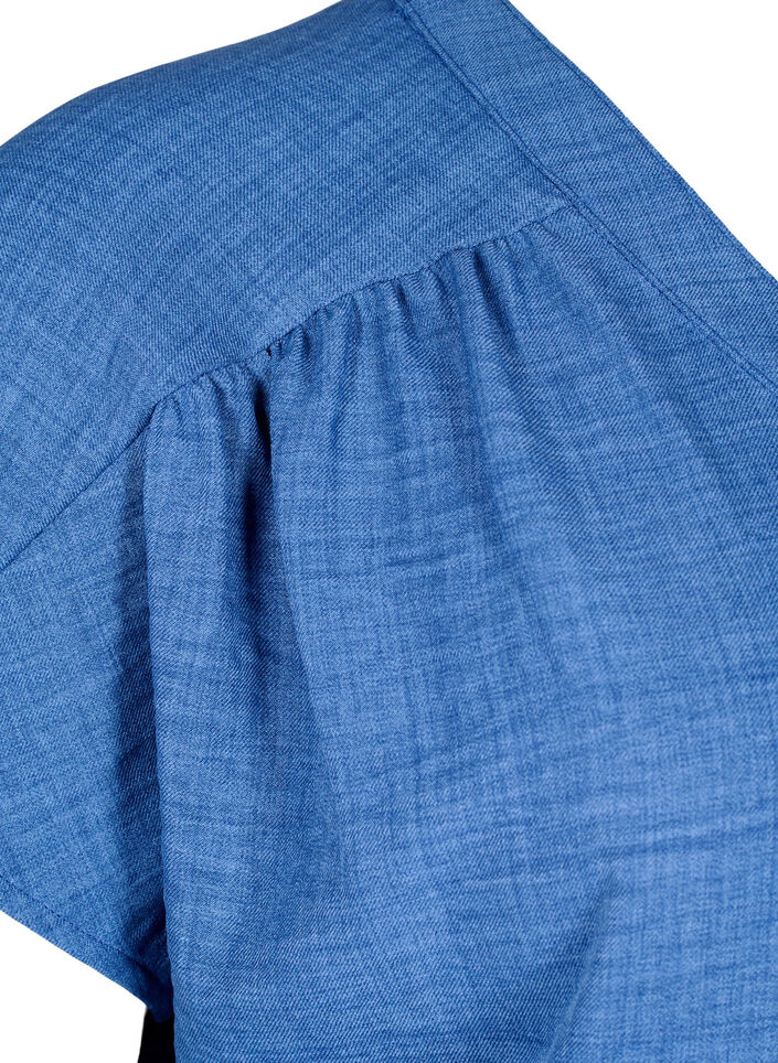 Skjortebluse med v-hals og korte &aelig;rmer, Bl&aring;, Packshot image number 3