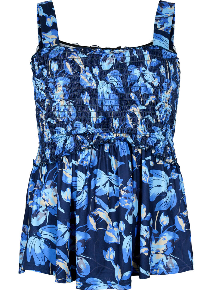 Ammevenlig top med smock, Blue Flower Print, Packshot image number 0