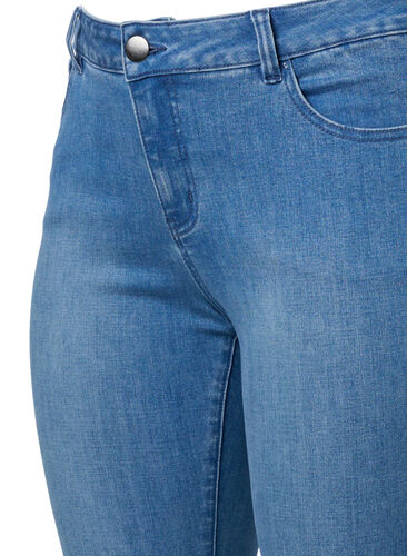 Cropped Emily jeans med broderi, Blue denim, Packshot image number 2