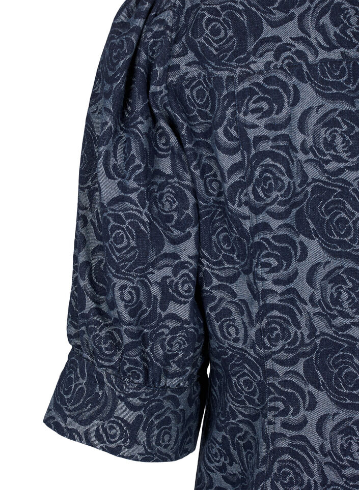Kort skjortekjole i denim med rosemønster, Denim Rose AOP, Packshot image number 3