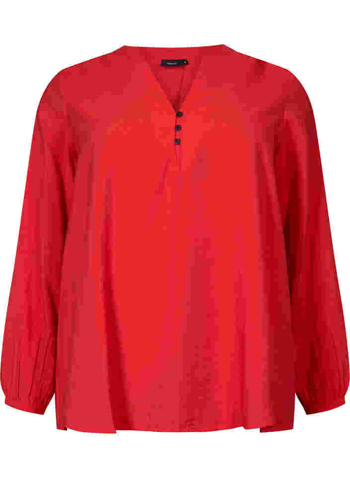 Langærmet bluse i viskosemix, Fiery Red, Packshot image number 0
