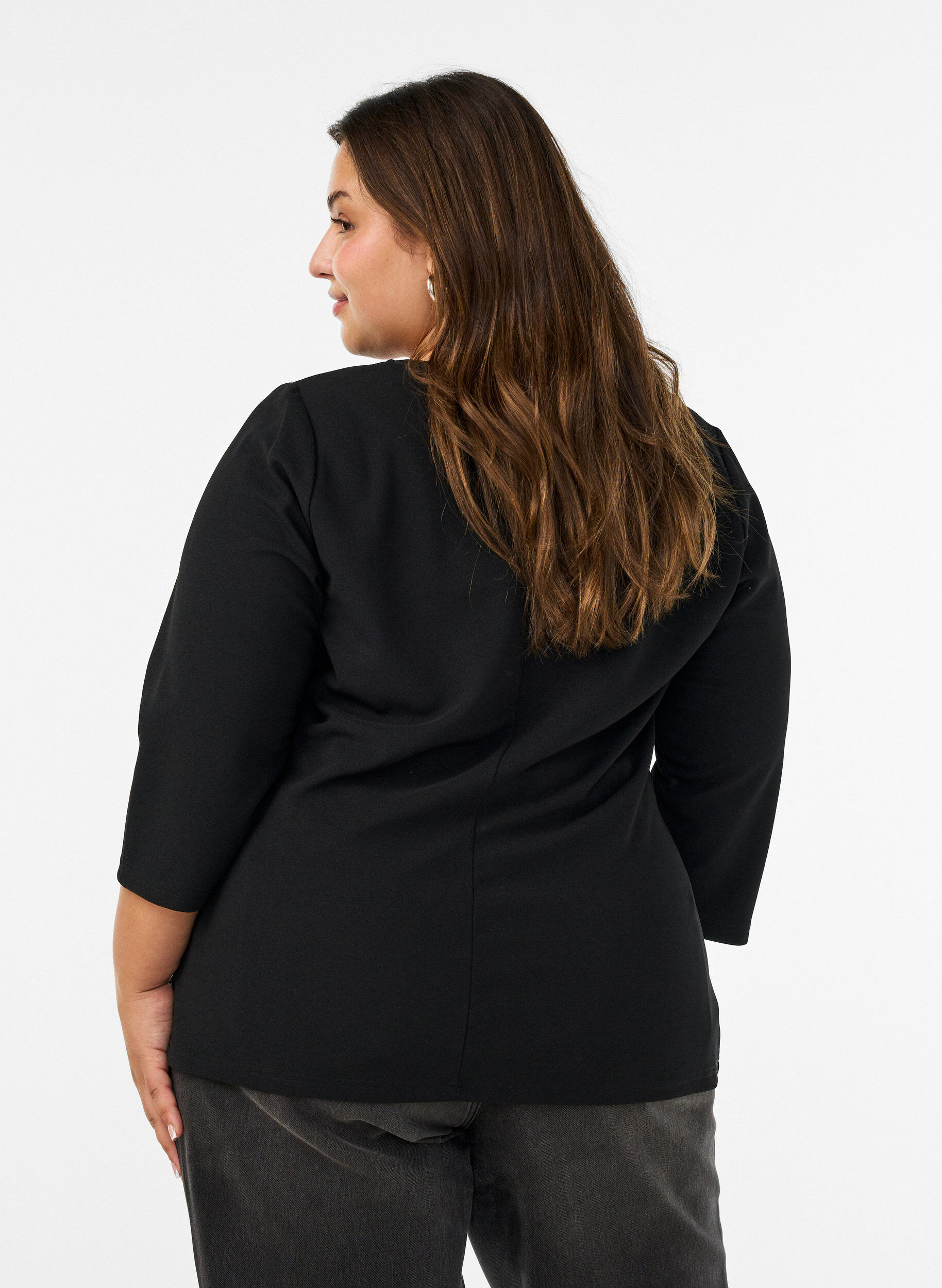 ZizziBluse med asymmetrisk drapering og 3/4 &aelig;rmer, Sort, Model image number 2