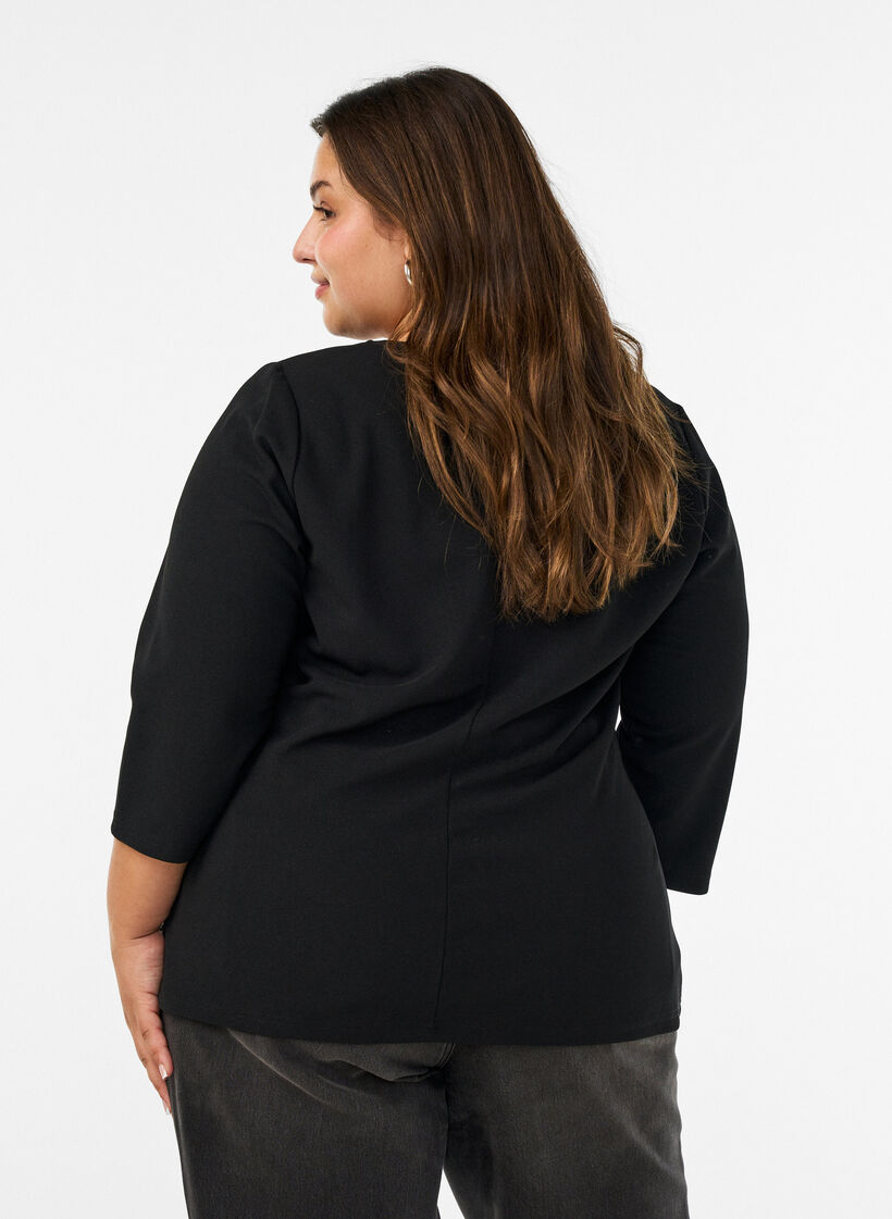 Bluse med asymmetrisk drapering og 3/4 &aelig;rmer, Sort, Model image number 2