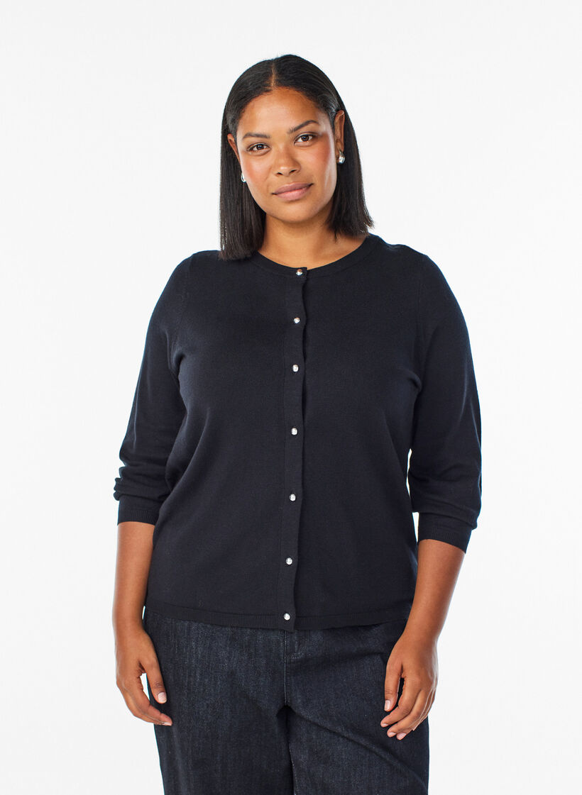 Cardigan med runde knapper, Sort, Model image number 0