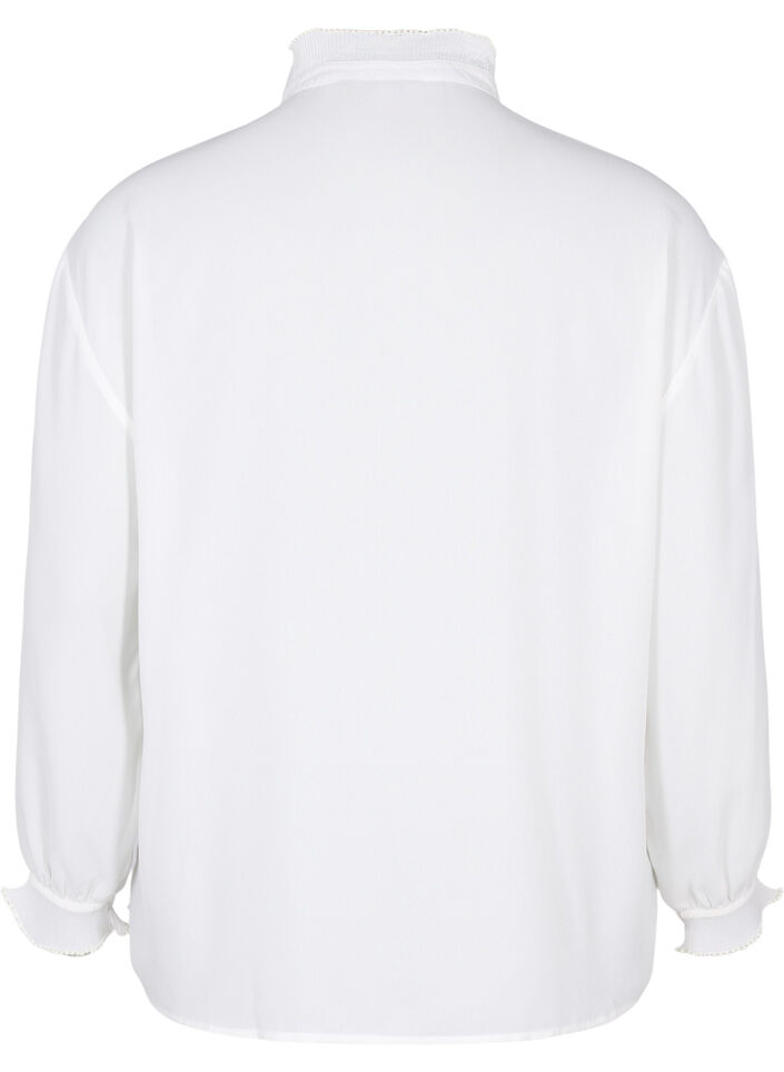 Skjortebluse med flæsedetaljer, Bright White, Packshot image number 1