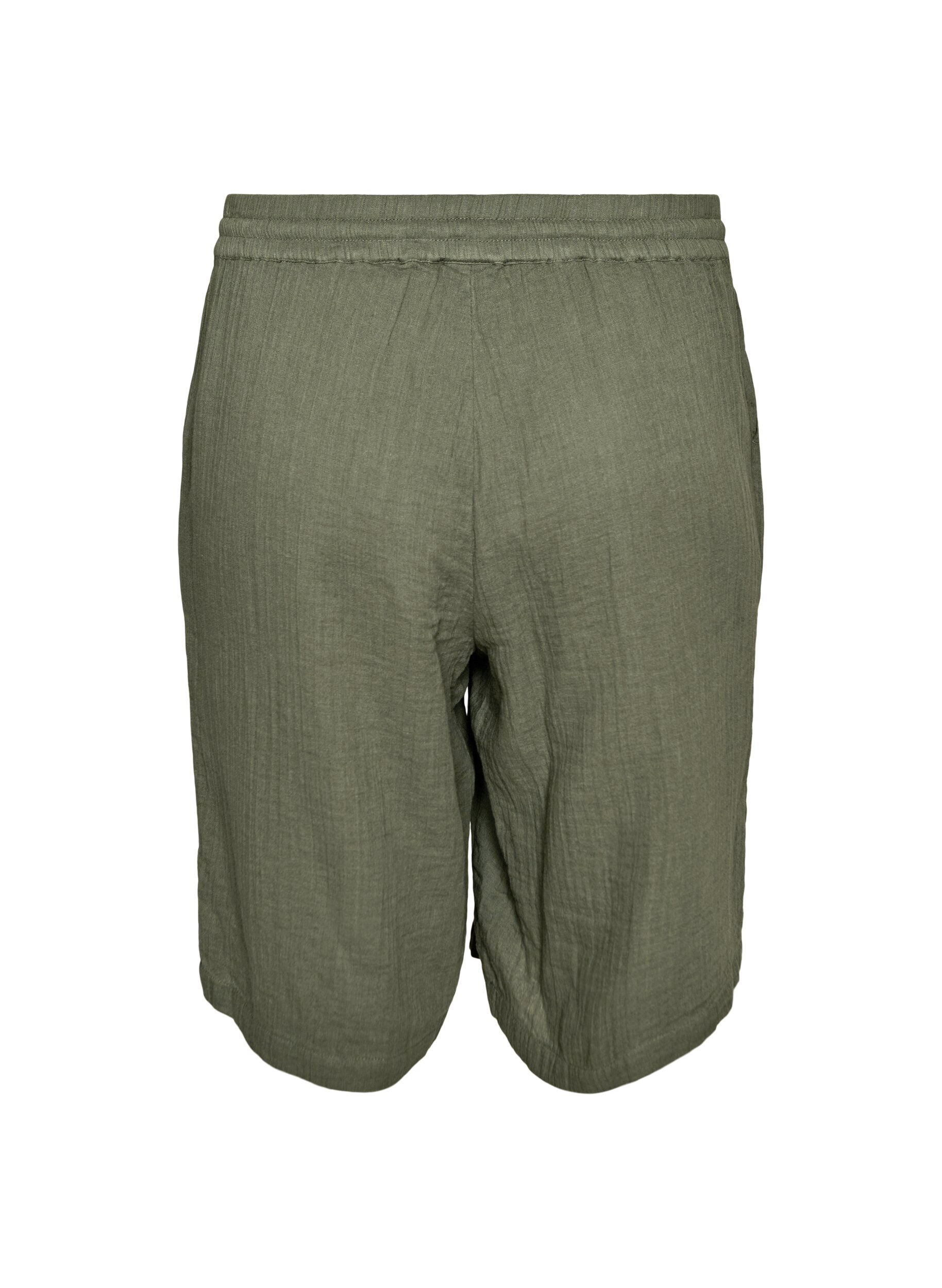 ZizziL&oslash;se shorts i bomuldsmusselin med h&oslash;j talje, Gr&oslash;n, Packshot image number 1