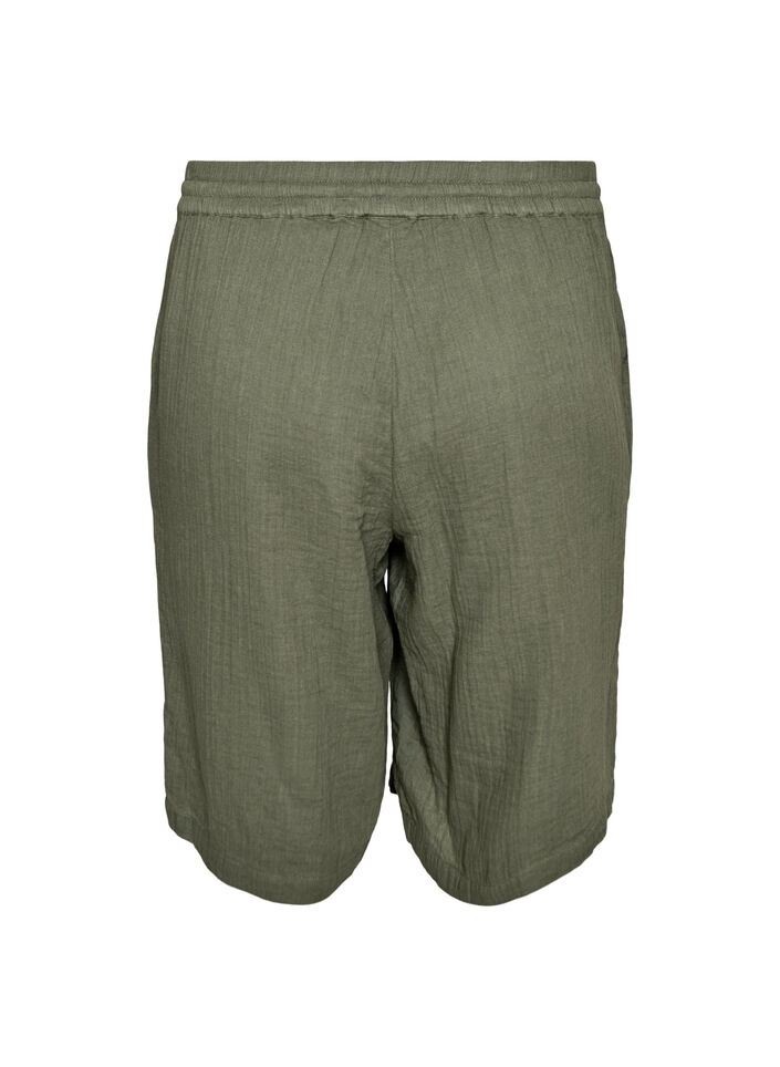 L&oslash;se shorts i bomuldsmusselin med h&oslash;j talje, Gr&oslash;n, Packshot image number 1