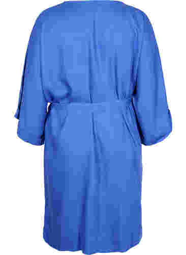 Kjole med 3/4 ærmer og bindebånd, Dazzling Blue, Packshot image number 1