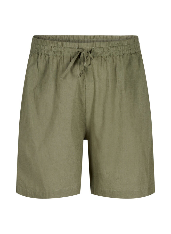 Løse shorts i bomuldsmix med hør, Deep Lichen Green, Packshot image number 0