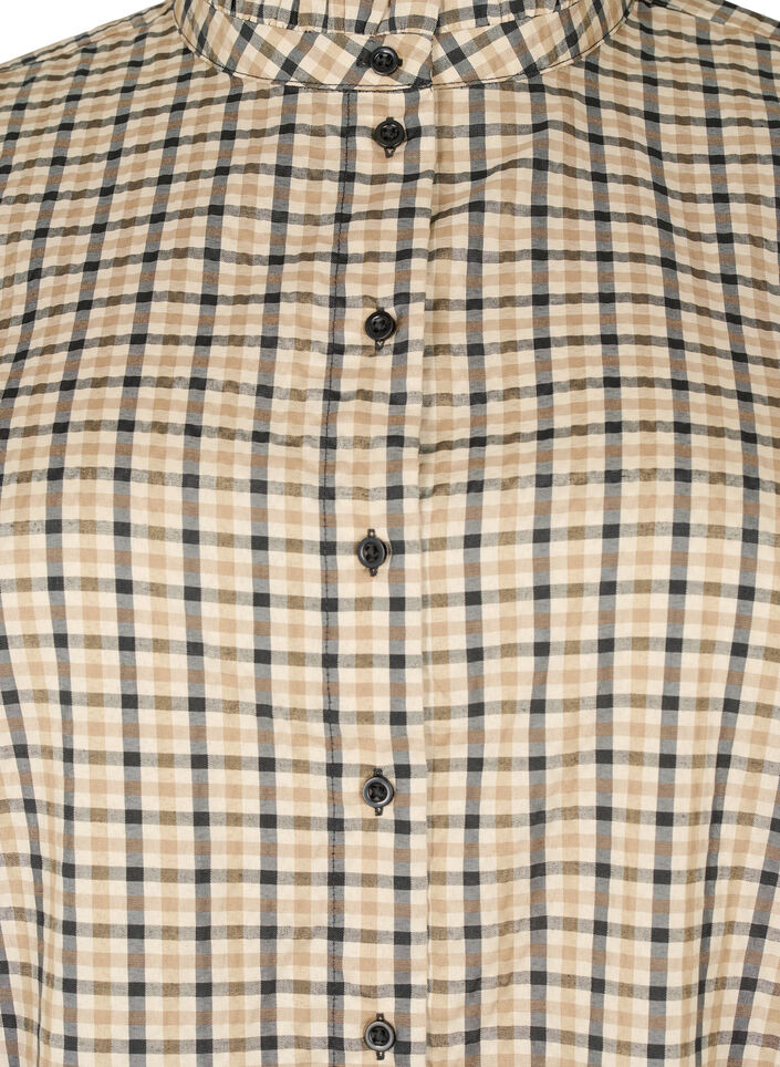 Ternet skjortebluse med flæser, Brown Check, Packshot