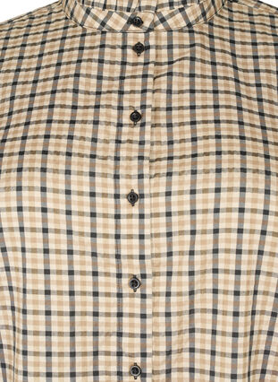 Ternet skjortebluse med flæser, Brown Check, Packshot image number 2