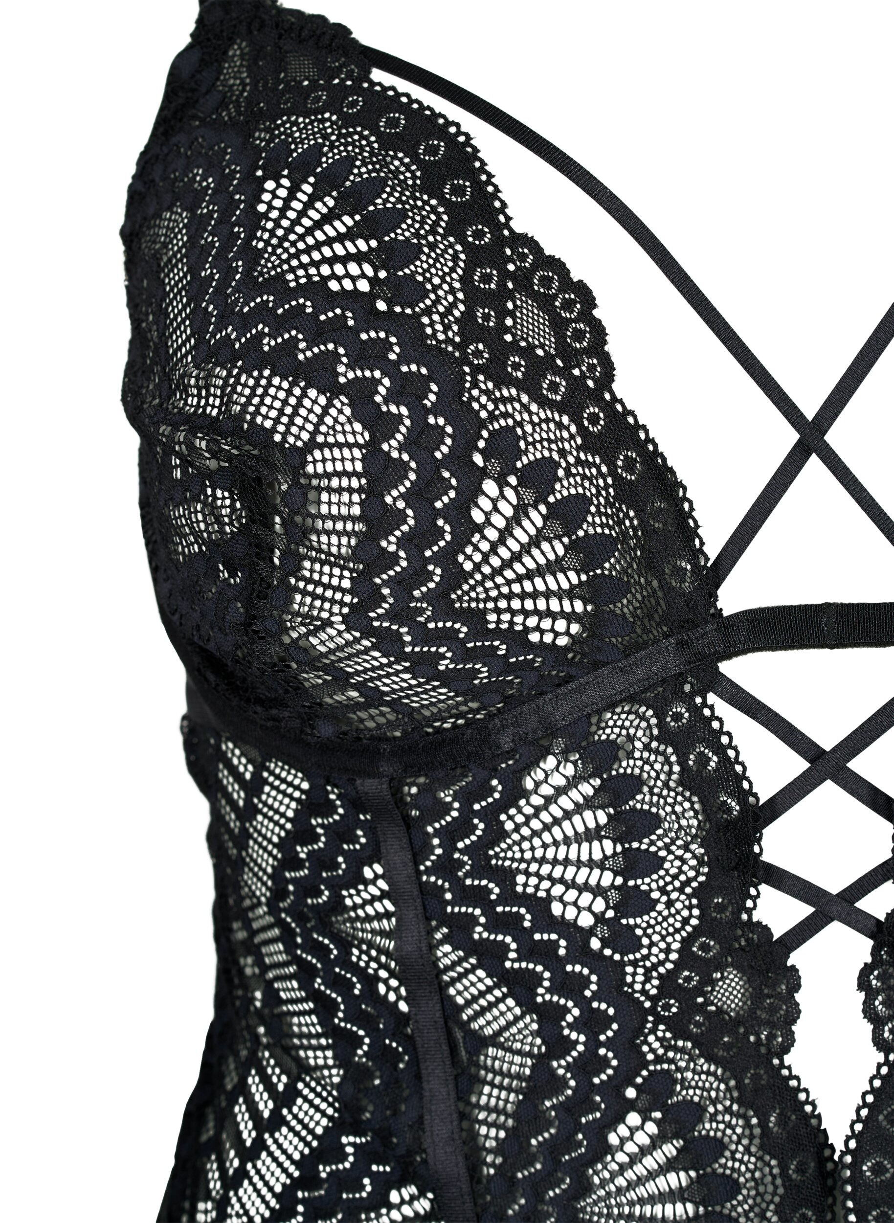 Zizzi Blonde bodystocking med string-detaljer, Sort, Packshot image number 2