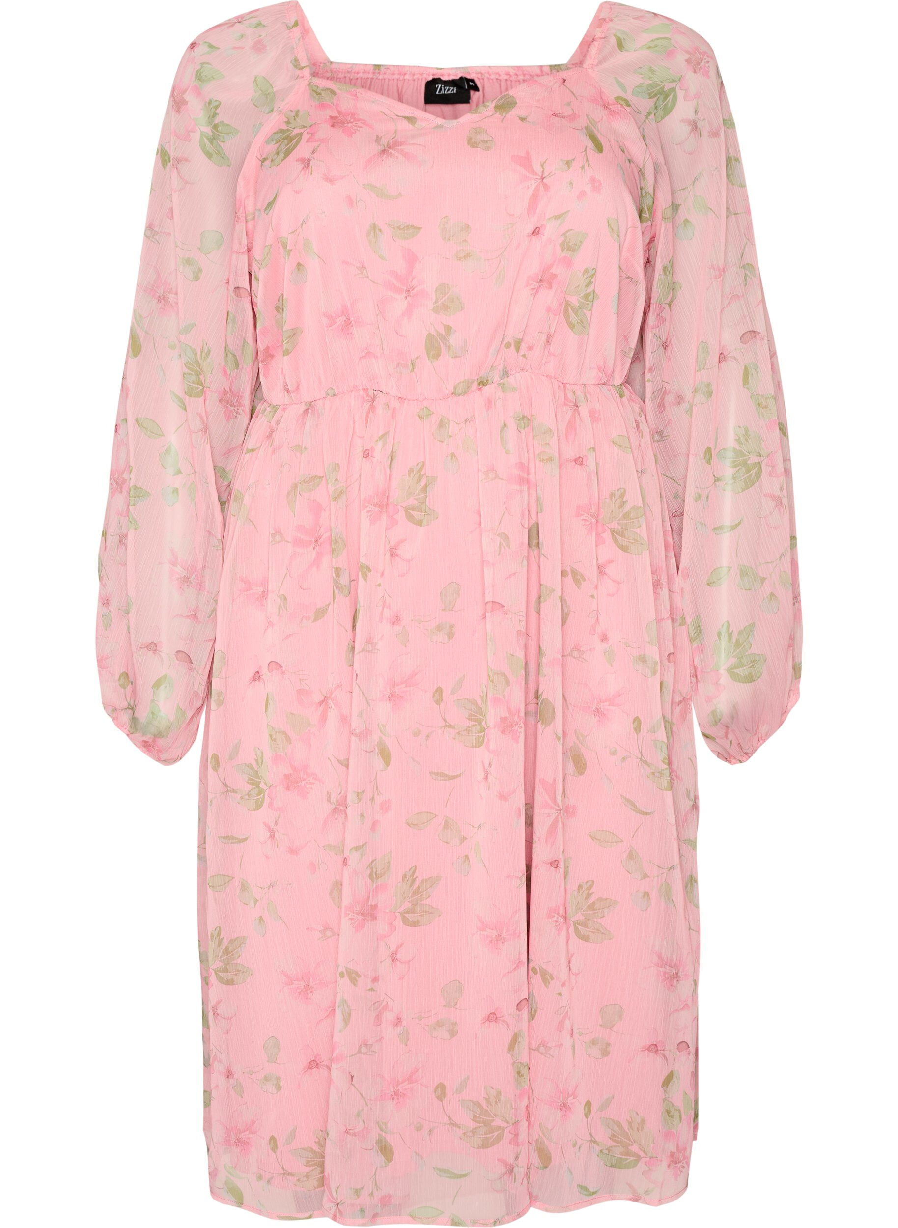 ZizziFestkjole i chiffon med lange &aelig;rmer, Lyser&oslash;d, Packshot image number 0