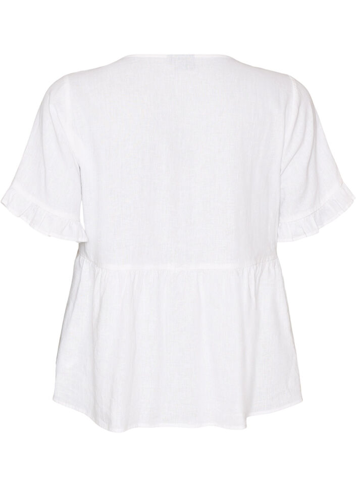 Bluse i h&oslash;r og viskose med V-udsk&aelig;ring og knaplukning, Hvid, Packshot image number 1