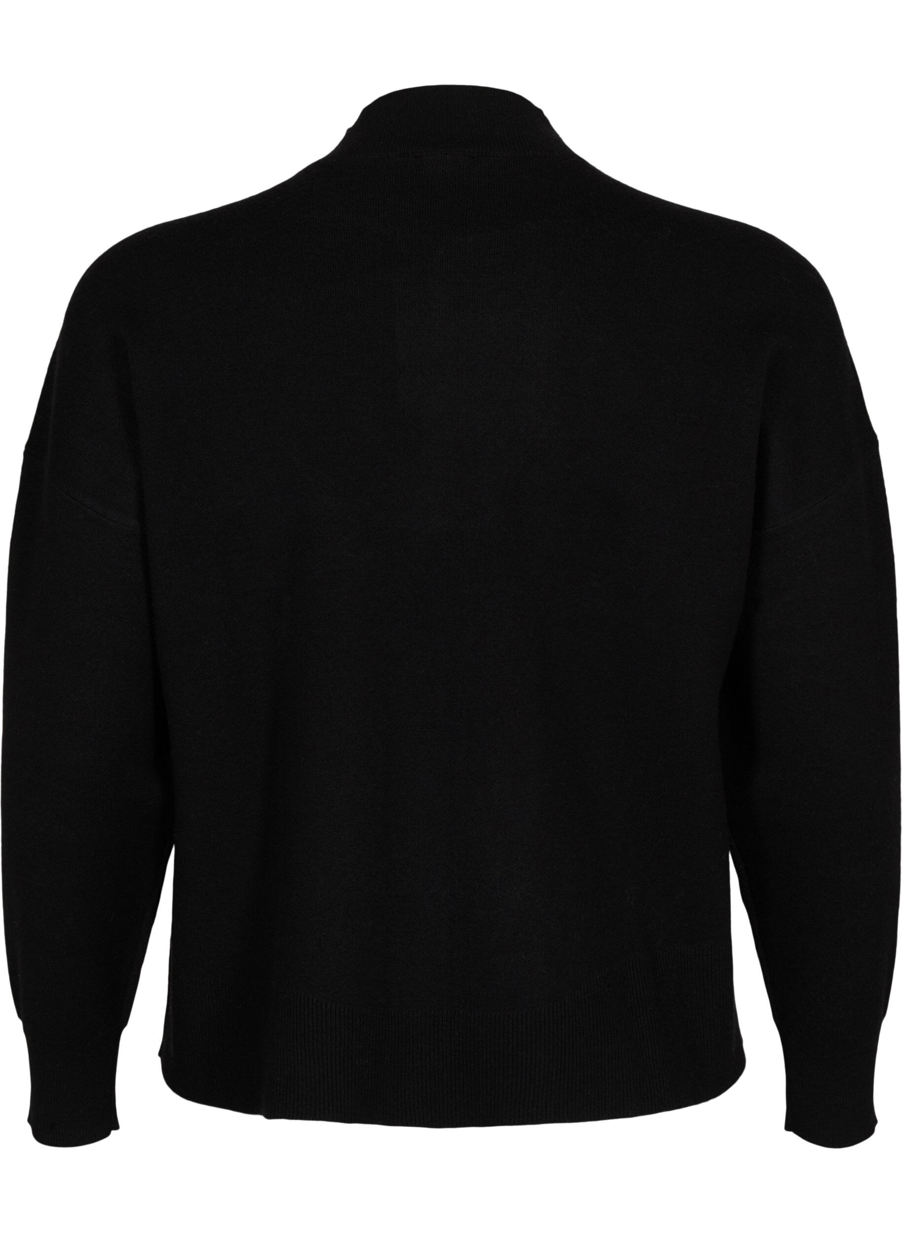 Zizzi Ensfarvet strikbluse, Black, Packshot image number 1