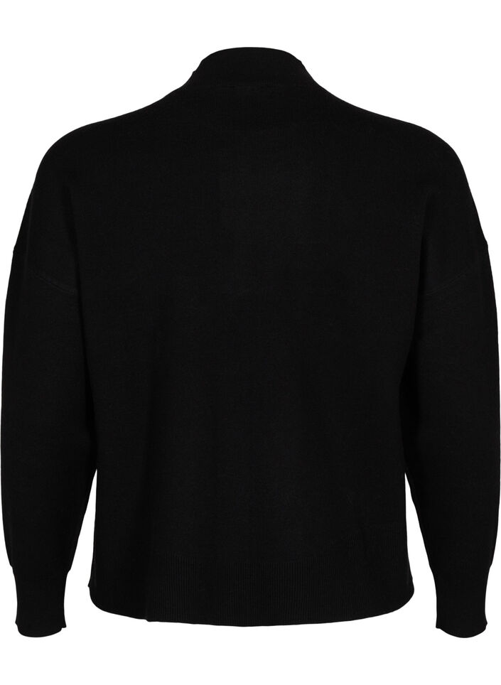Ensfarvet strikbluse, Black, Packshot image number 1
