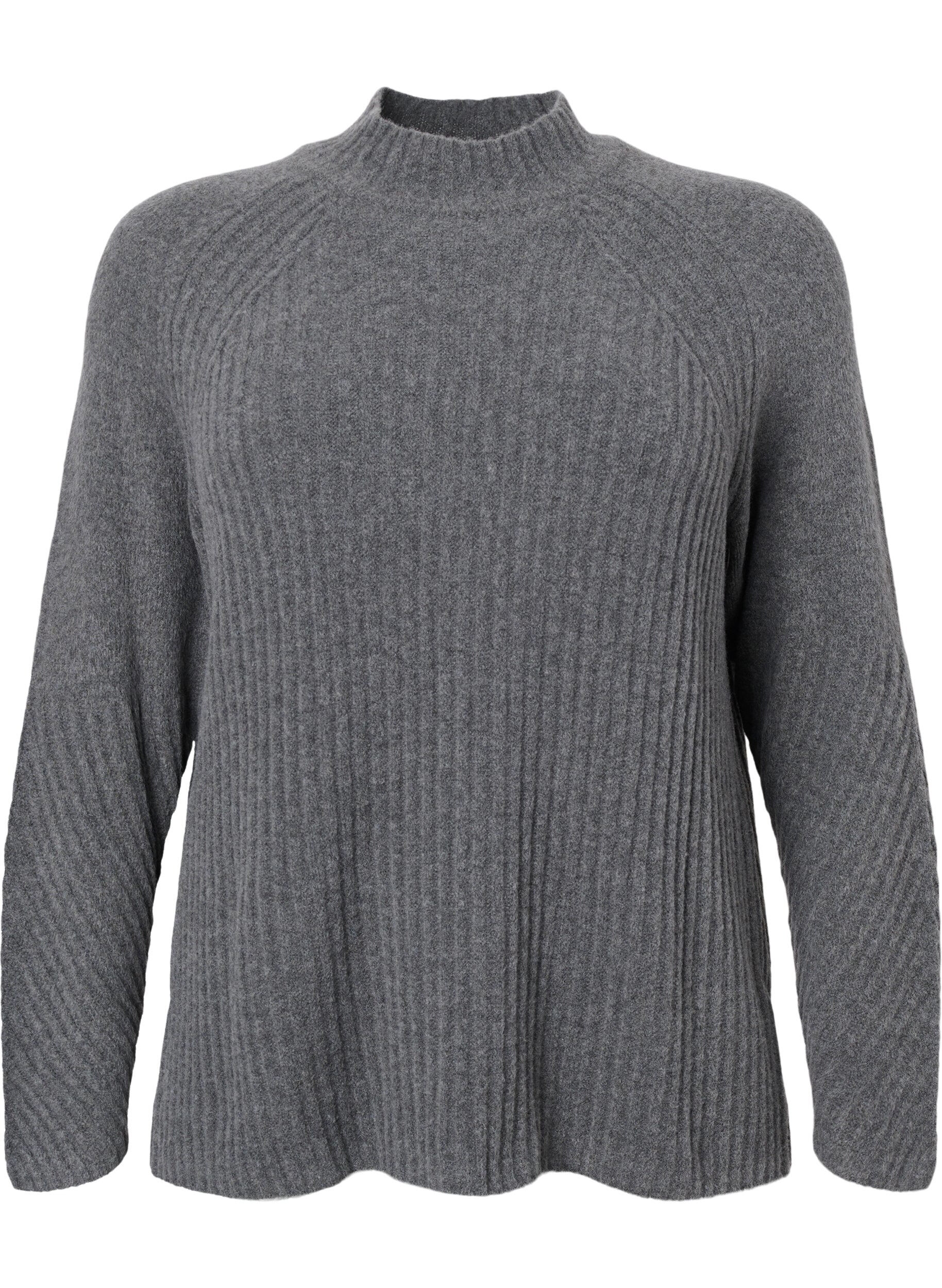 Zizzi Turtleneck strikbluse med rib, Dark Grey Melange, Packshot image number 0