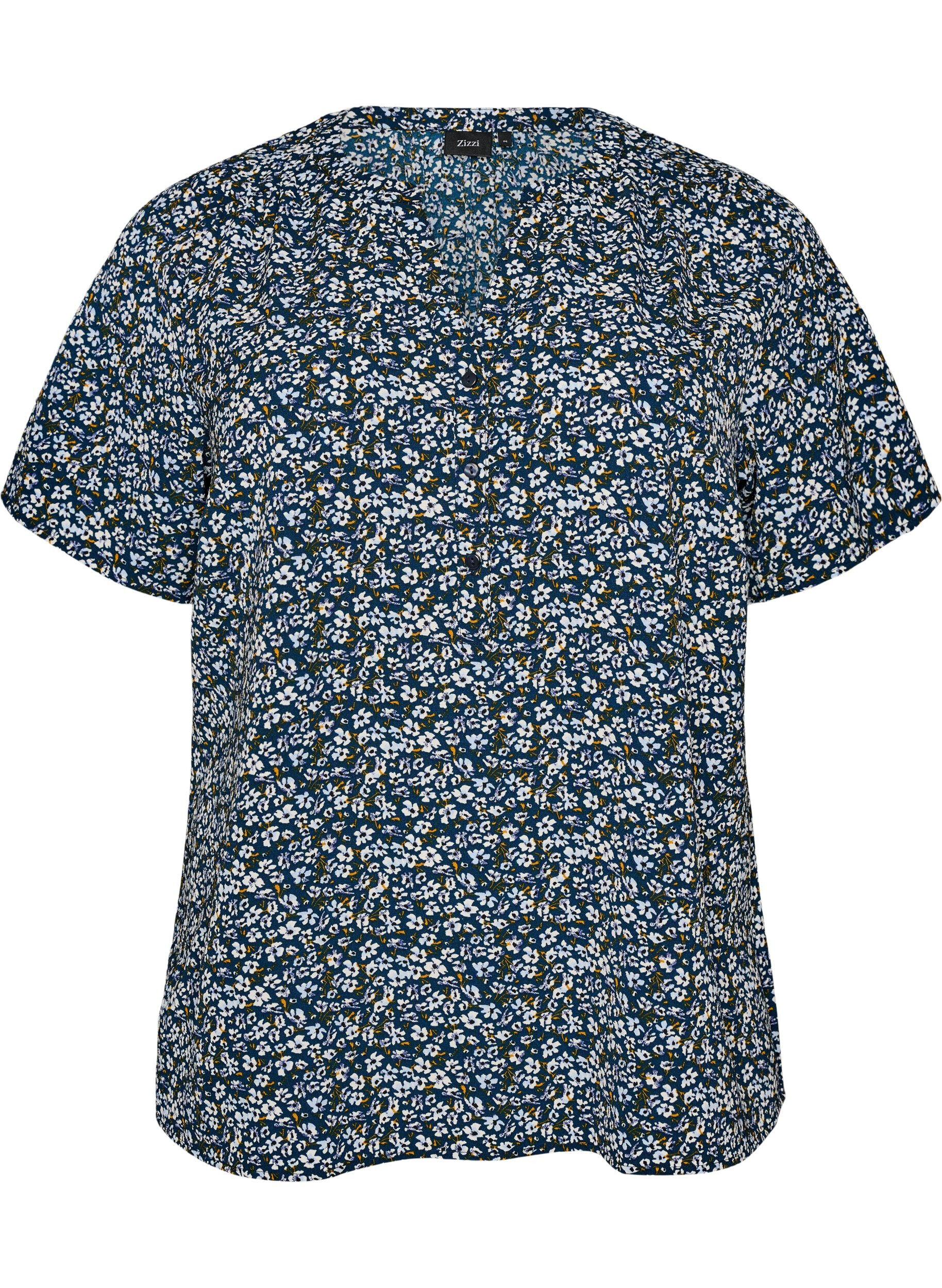 Zizzi Bluse med korte &aelig;rmer og v-udsk&aelig;ring , Bl&aring;, Packshot image number 0
