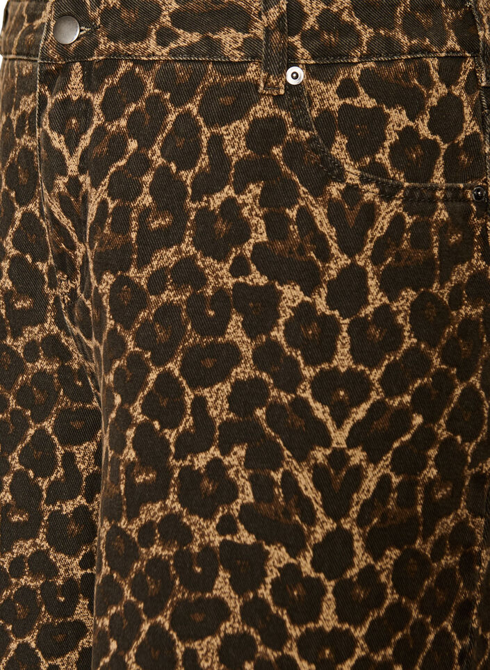 Leopardm&oslash;nstrede bermudashorts i denim, Brun, Packshot image number 2
