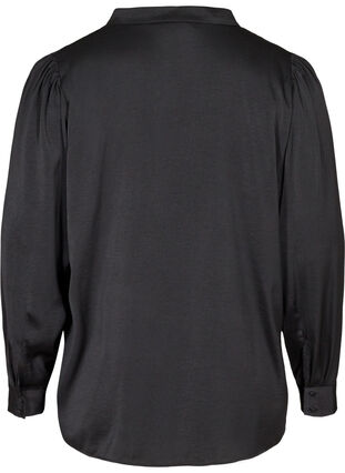 Langærmet bluse med bindedetalje, Black, Packshot image number 1