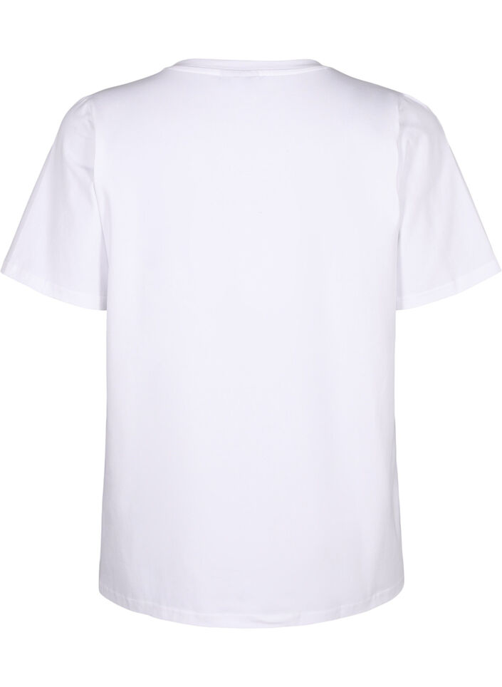 T-shirt i økologisk bomuld med broderidetaljer, Bright White, Packshot image number 1