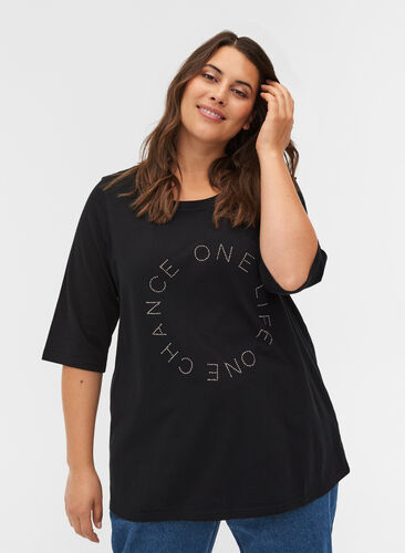 Økologisk bomulds t-shirt med 2/4 ærmer, Black, Model image number 0
