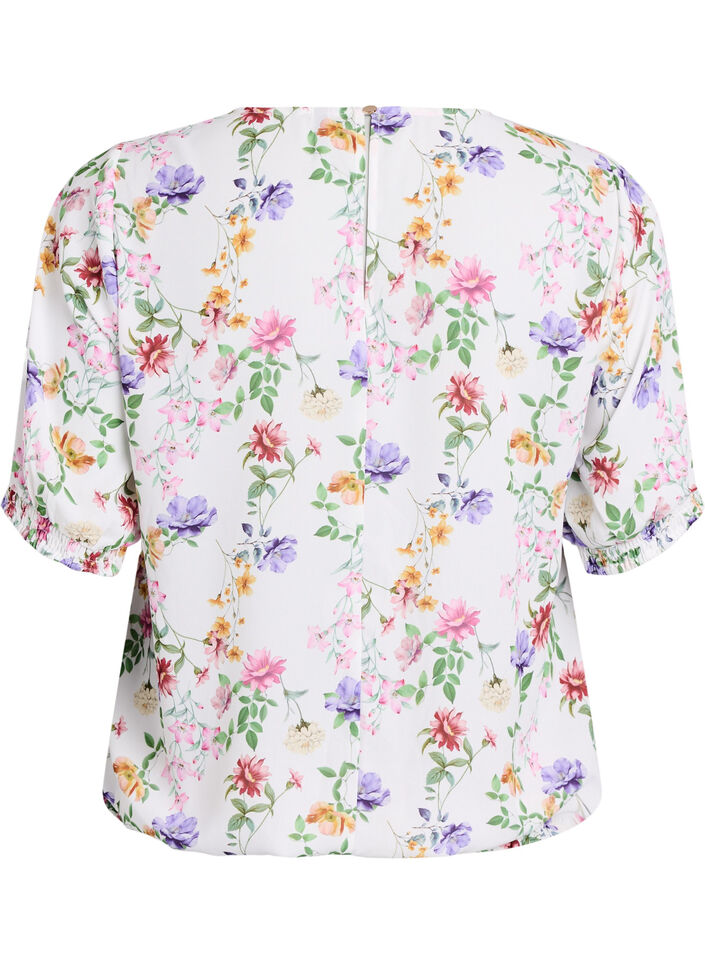 Blomstret bluse med smock, Lyser&oslash;d, Packshot image number 1