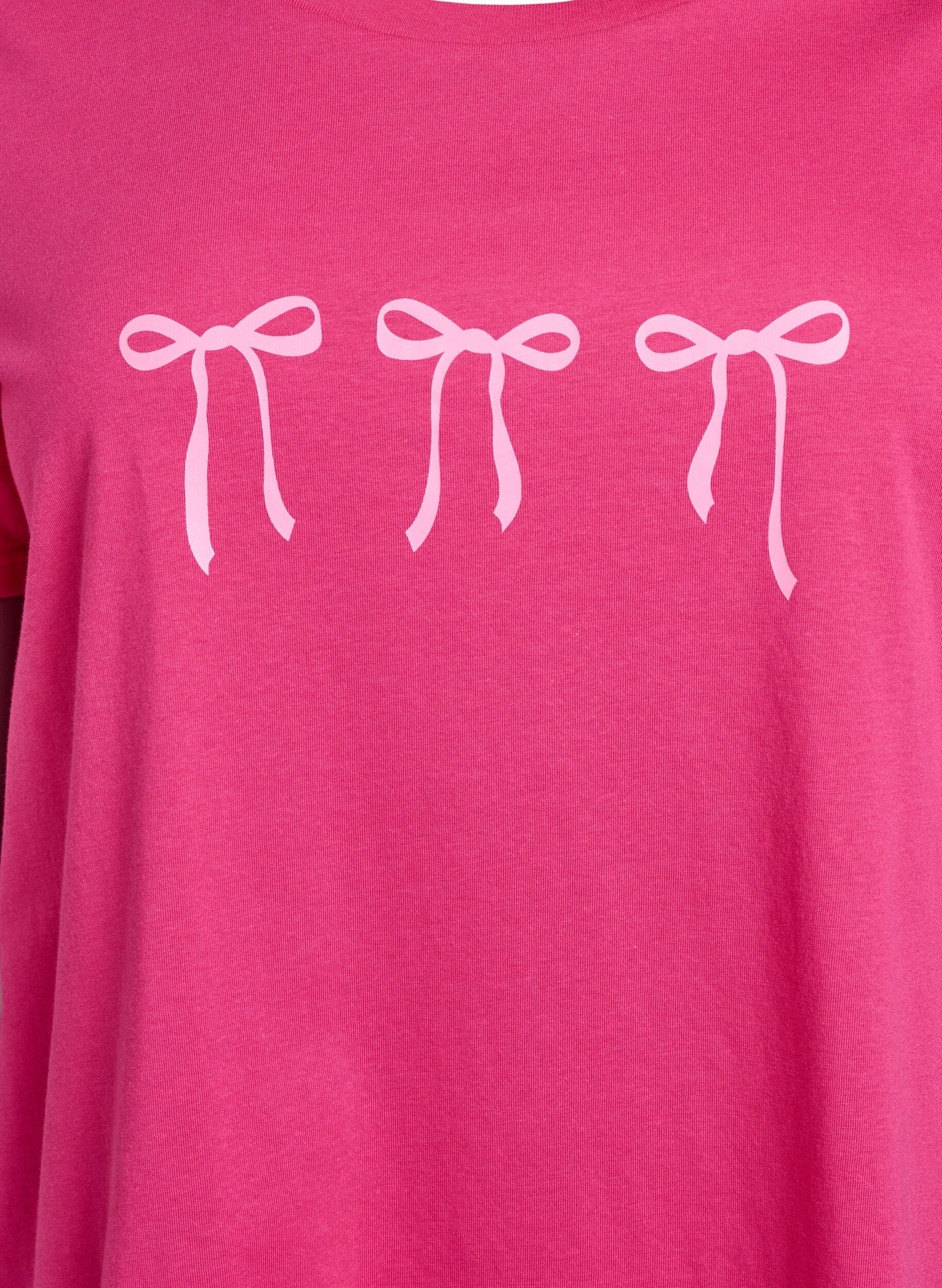 Zizzi Bomulds t-shirt med motiv, Raspberry w. Bows, Packshot image number 2