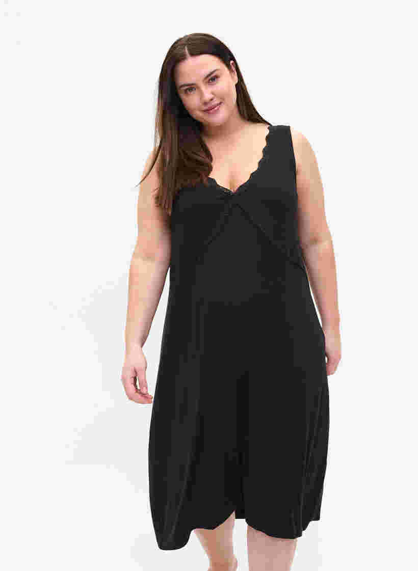 Ærmeløs natkjole i viskose, Black, Model