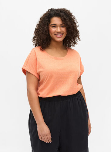 Meleret bomulds t-shirt, Amberglow Melange, Model image number 0