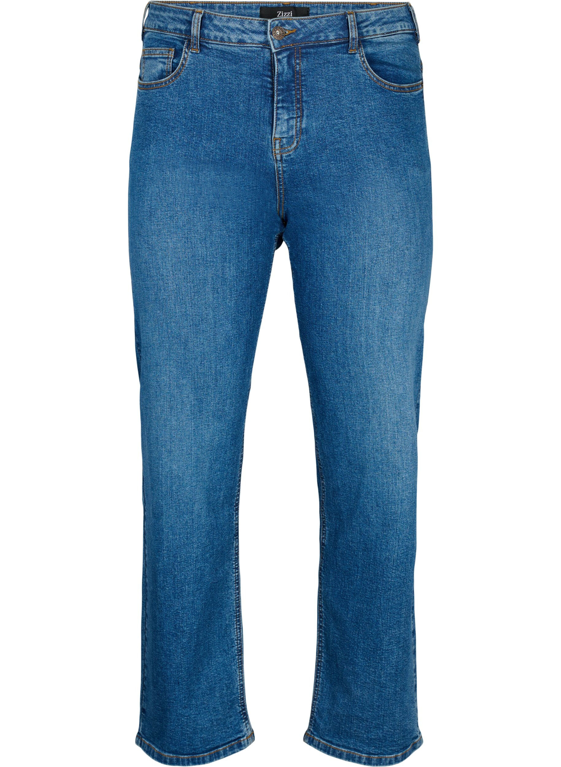 Zizzi H&oslash;jtaljede Gemma jeans med regular fit, Blue denim, Packshot image number 0