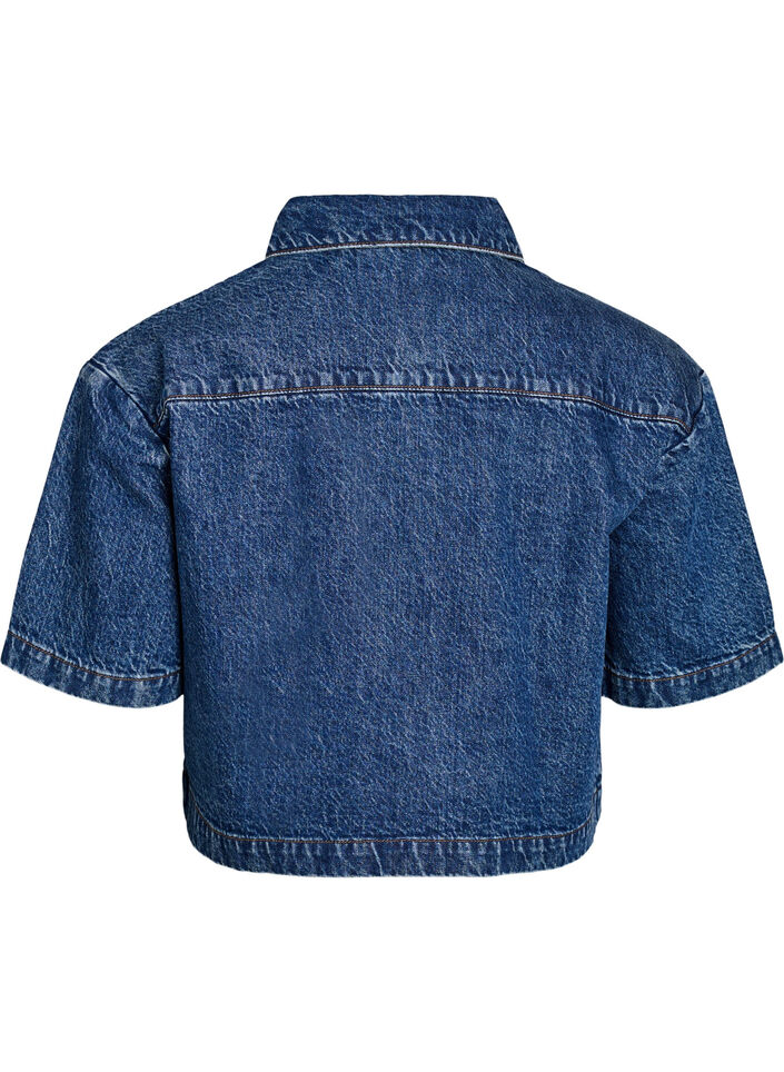 Kort denimjakke med knaplukning og korte &aelig;rmer, Bl&aring;, Packshot image number 1